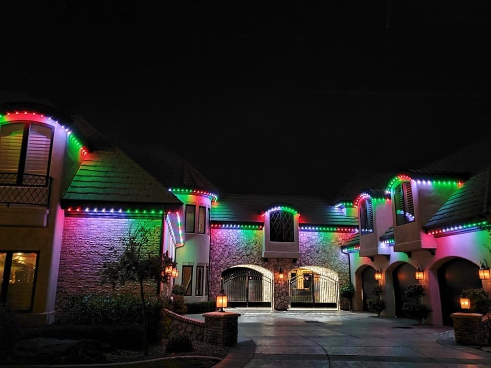 Govee permanent lights installed on residential home showing full colour display - Southwestern Ontario