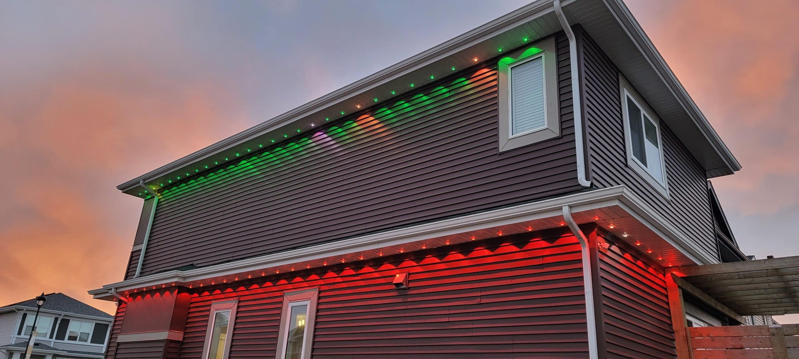 Govee permanent outdoor lighting installed along the full perimeter of a home - professional installation Ontario
